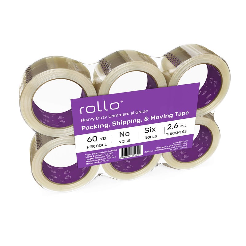 Rollo No Noise Packing Tape - Silent Shipping Tape 60 Yards x 2" Wide x 2.6 Mil Thick (6 Refill Rolls) - Clear Heavy Duty Industrial Quiet Tape for Packaging, Shipping, Moving, Storage with No Bubbles - Image 5